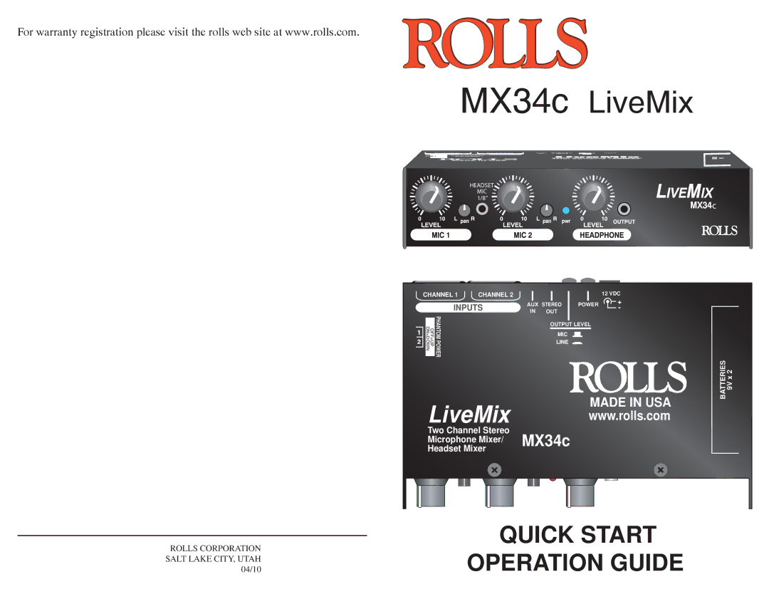 Rolls warranty MX34c LiveMix 