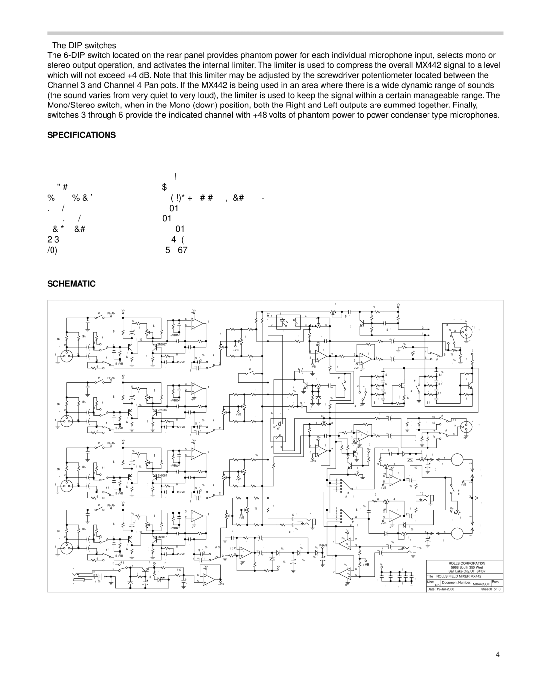 Rolls MX442 owner manual Specifications, Ein, Thd 