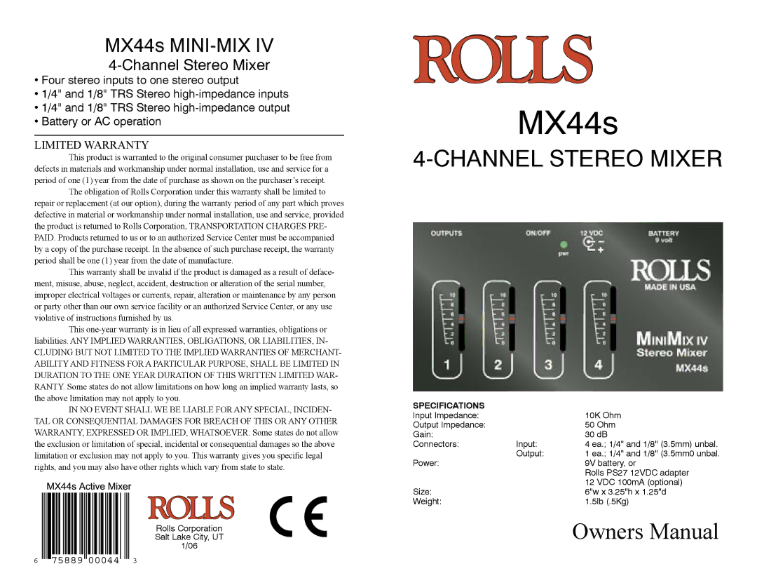 Rolls MX44S owner manual MX44s 