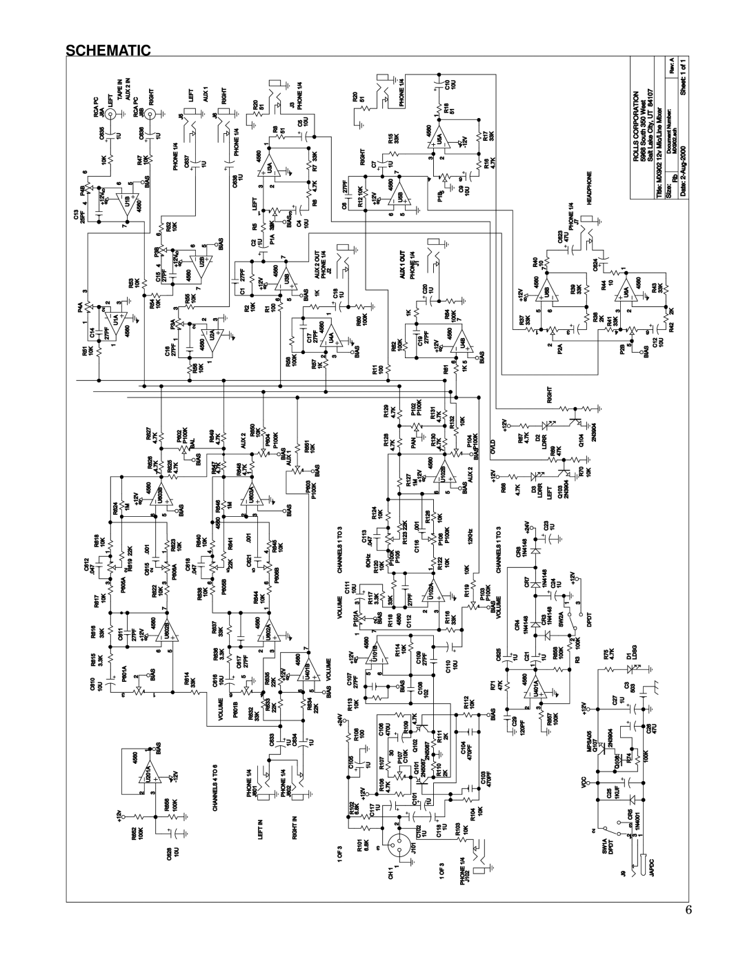 Rolls MX902 owner manual Schematic, Bias 