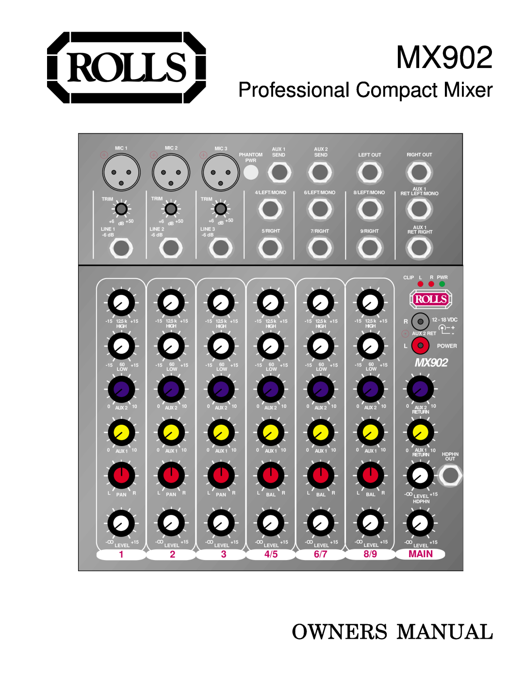 Rolls MX902 owner manual Professional Compact Mixer, Main, Power 