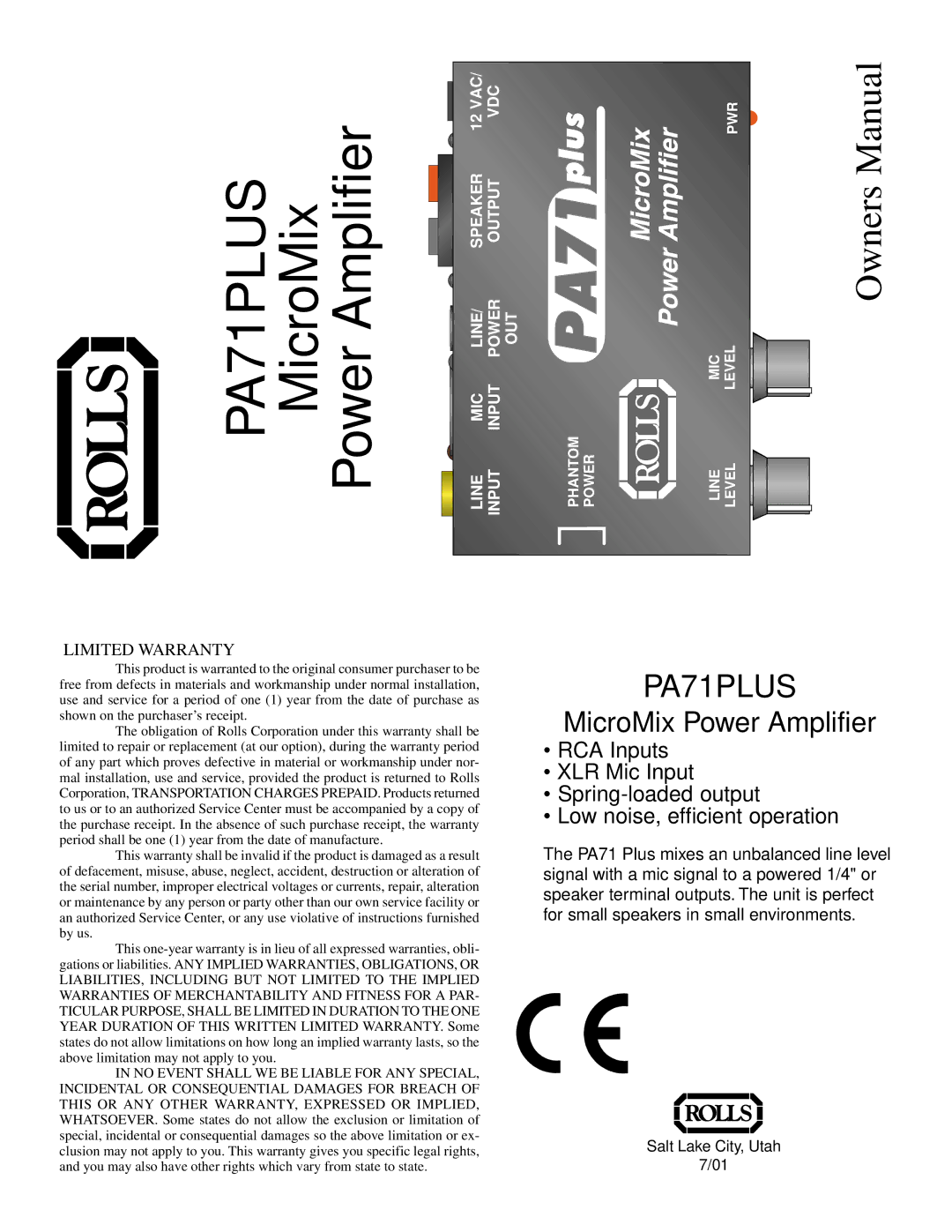 Rolls PA71PLUS owner manual MicroMix 