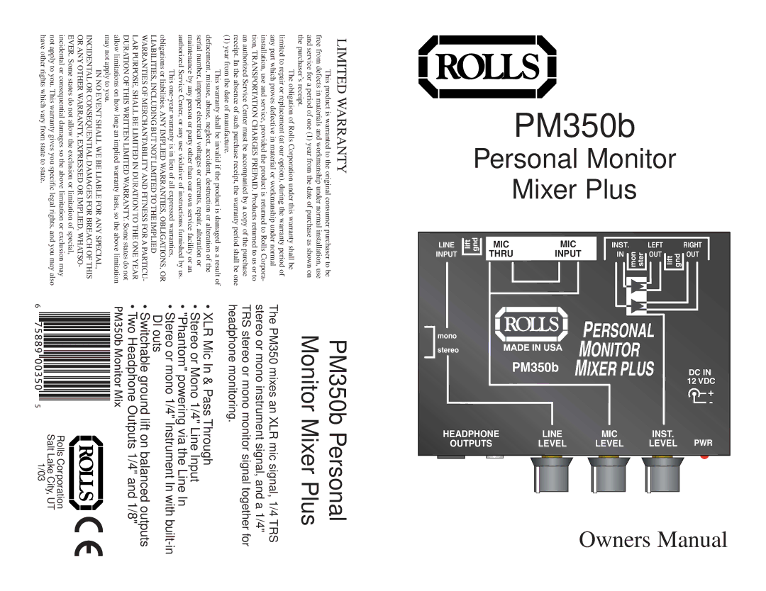 Rolls PM350B owner manual PM350b 