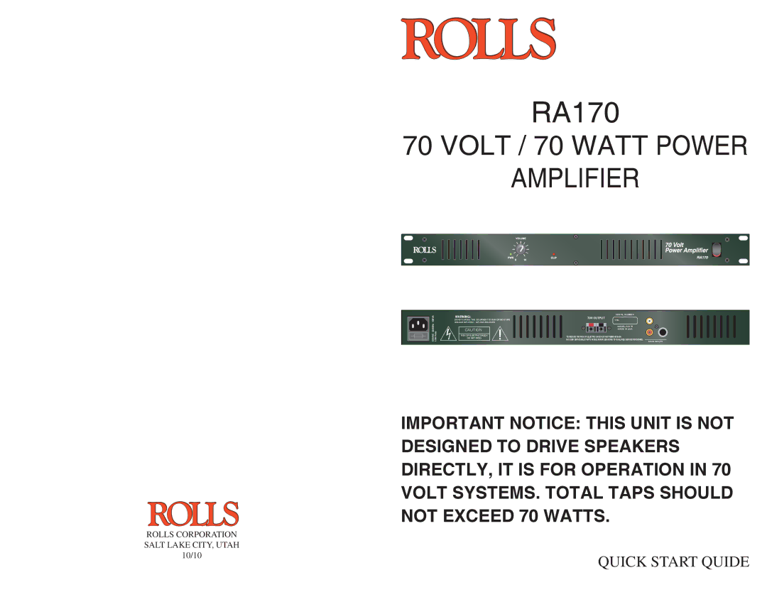 Rolls RA170 quick start 