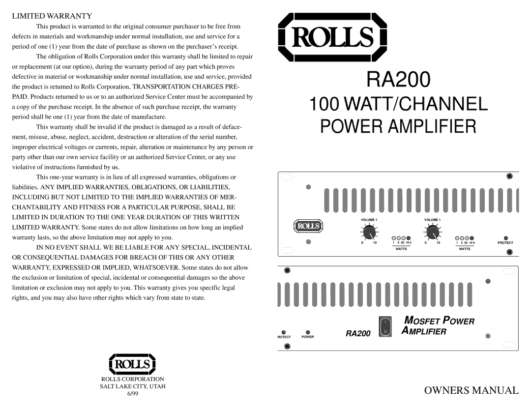 Rolls RA200 owner manual 