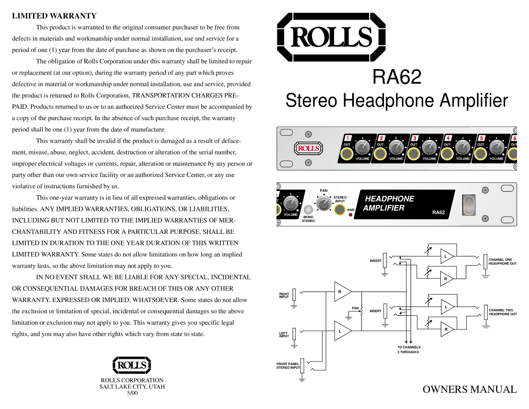 Rolls RA62 owner manual 