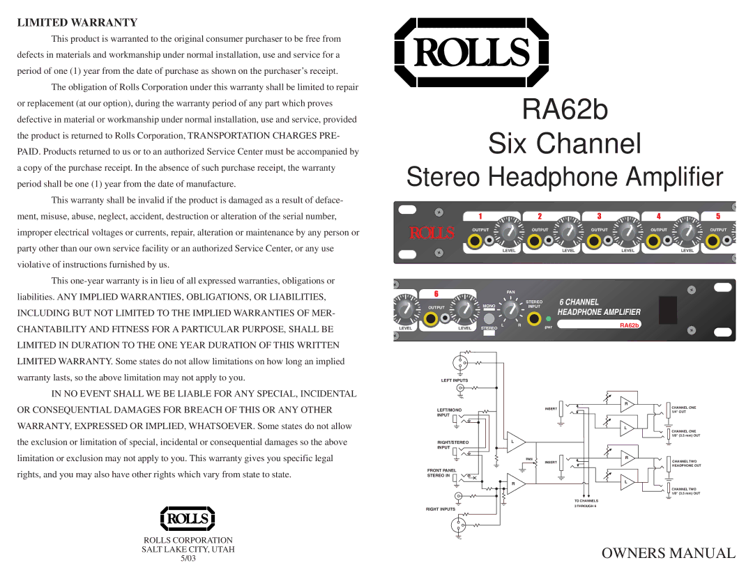 Rolls owner manual RA62b Six Channel 