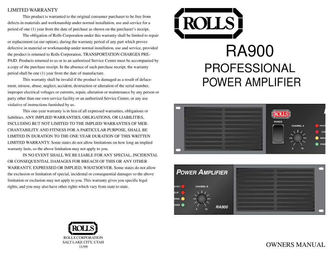 Rolls RA900 owner manual 