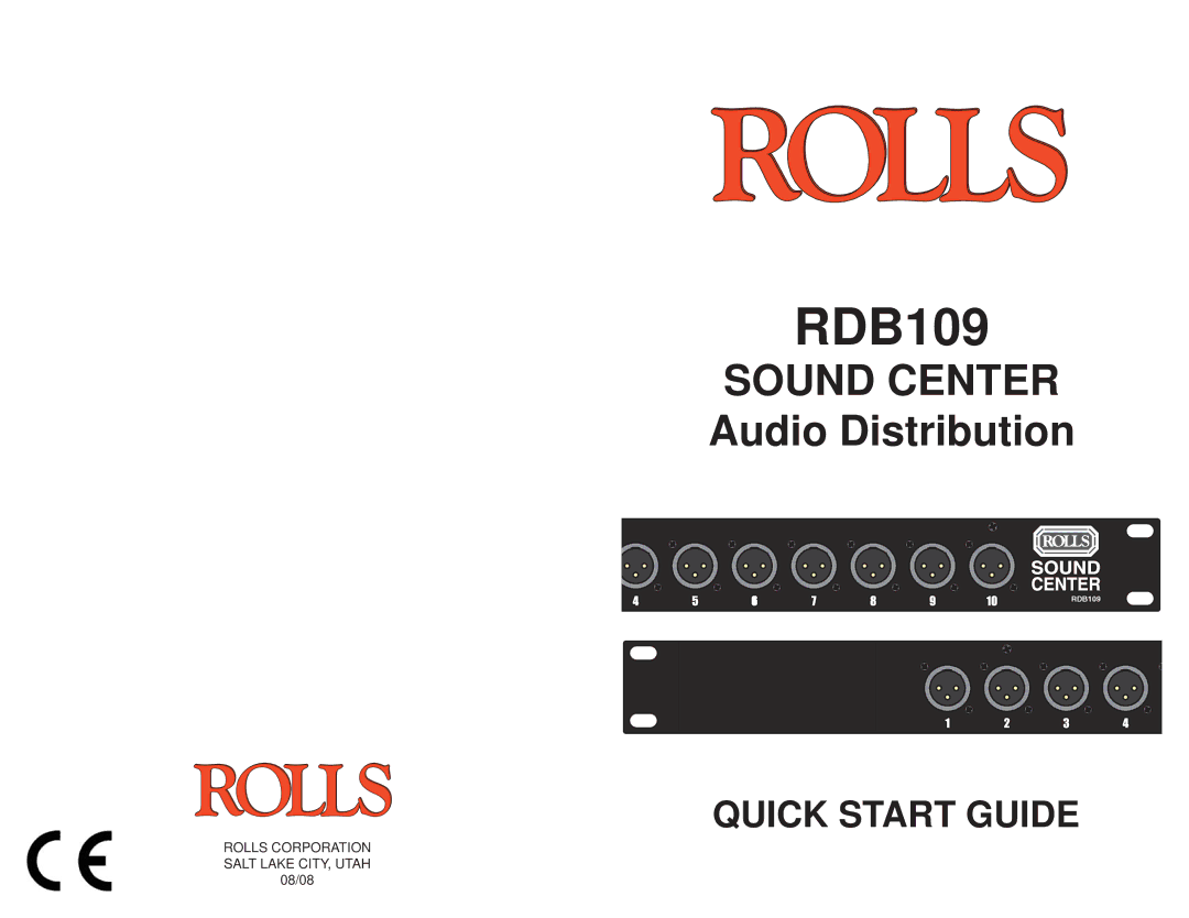 Rolls RDB109 quick start Sound Center Audio Distribution, Quick Start Guide 