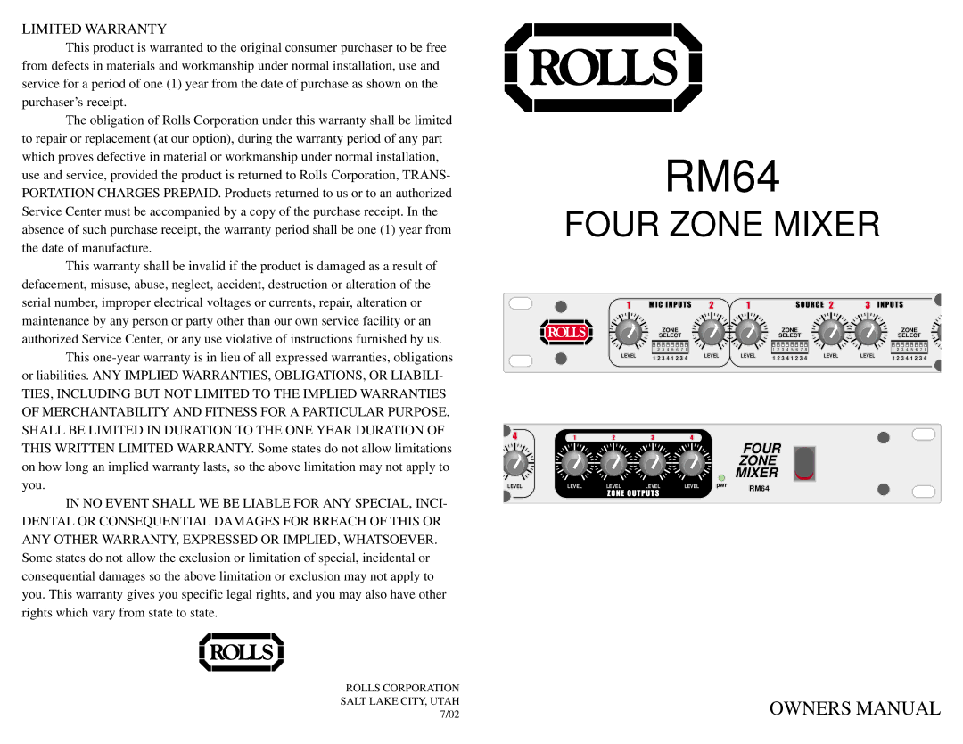 Rolls RM64 owner manual 