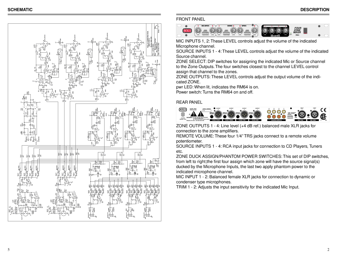 Rolls RM64 owner manual Schematic, Description 