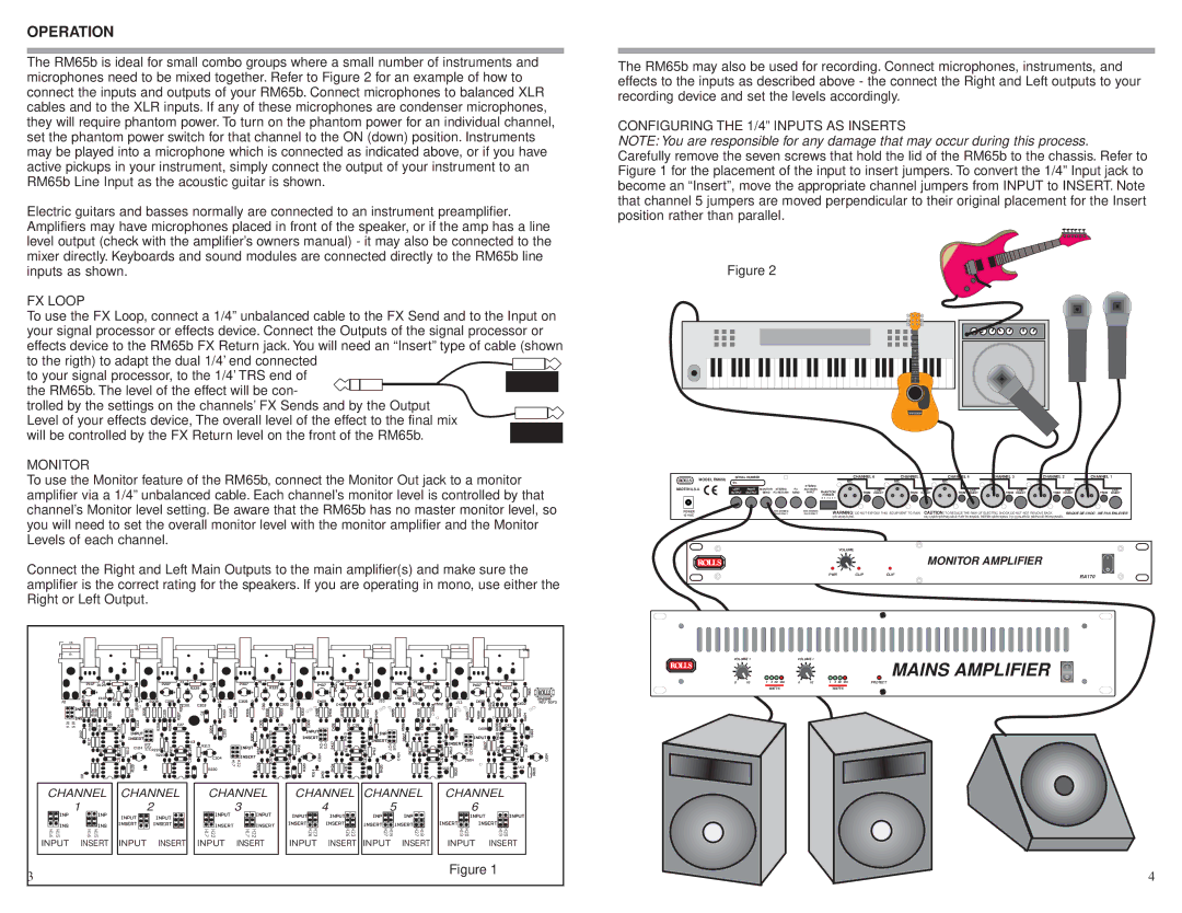 Rolls RM65b owner manual Operation, FX Loop 