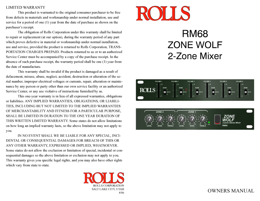 Rolls RM68 owner manual 