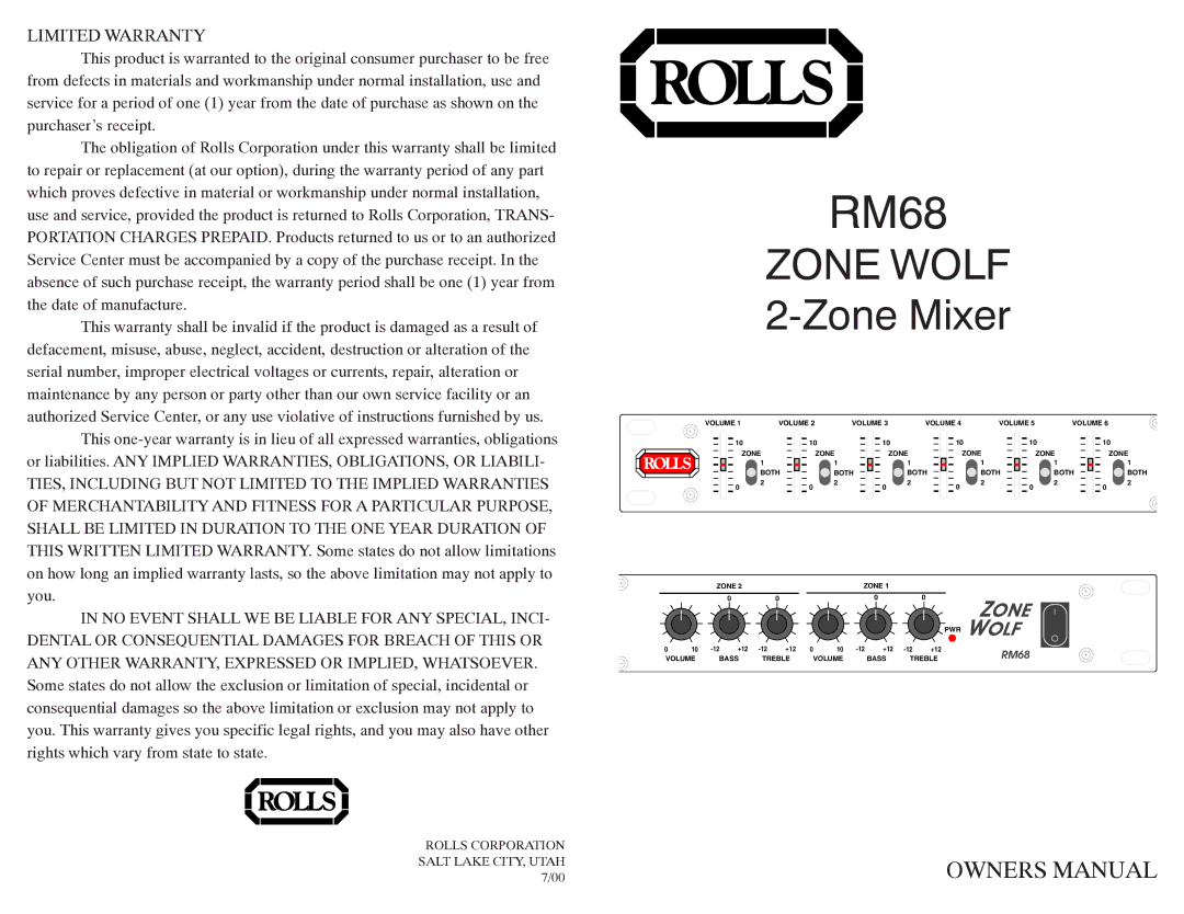 Rolls RM68 owner manual 