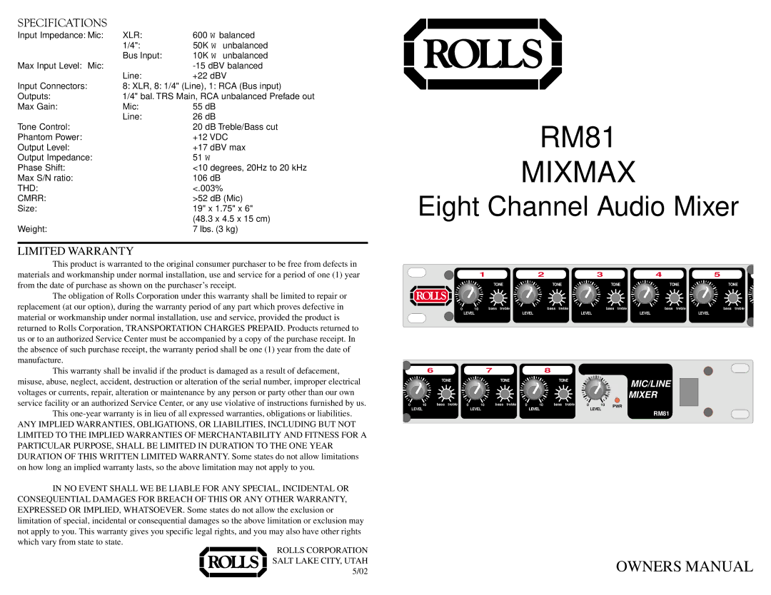 Rolls RM81 owner manual Mixmax 