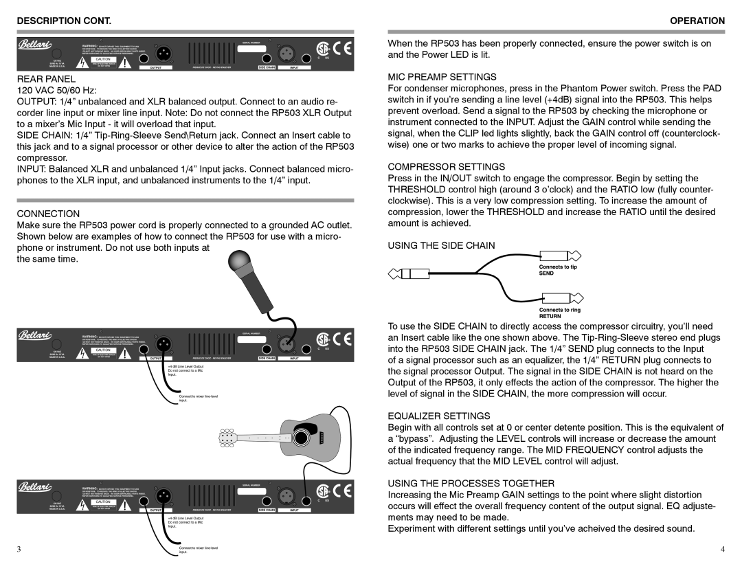 Rolls RP503 owner manual Operation 