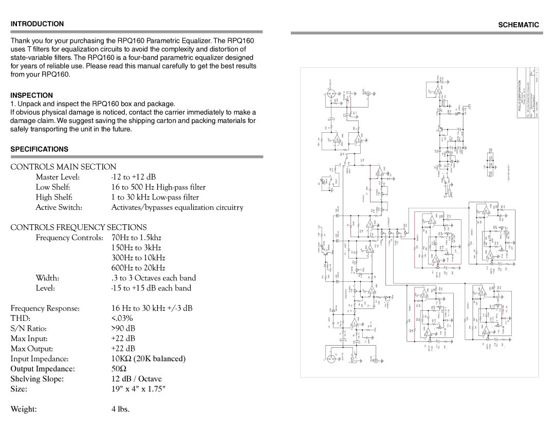 Rolls RPQ160b quick start Specifications, Introduction 