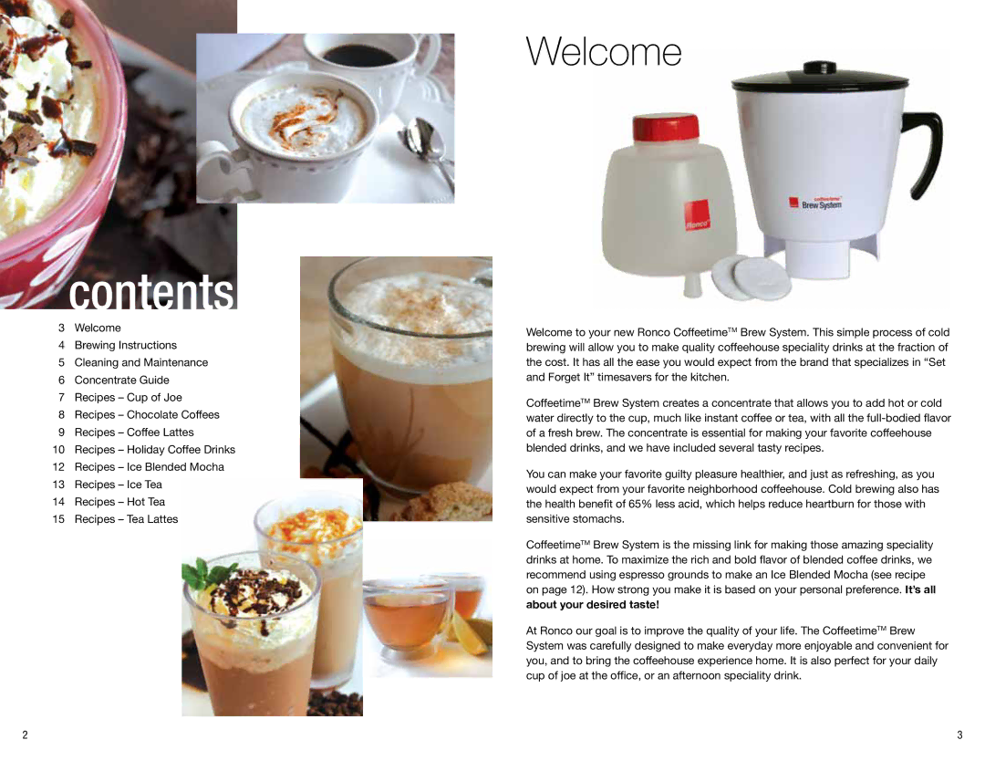 Ronco Coffeemaker manual Contents 