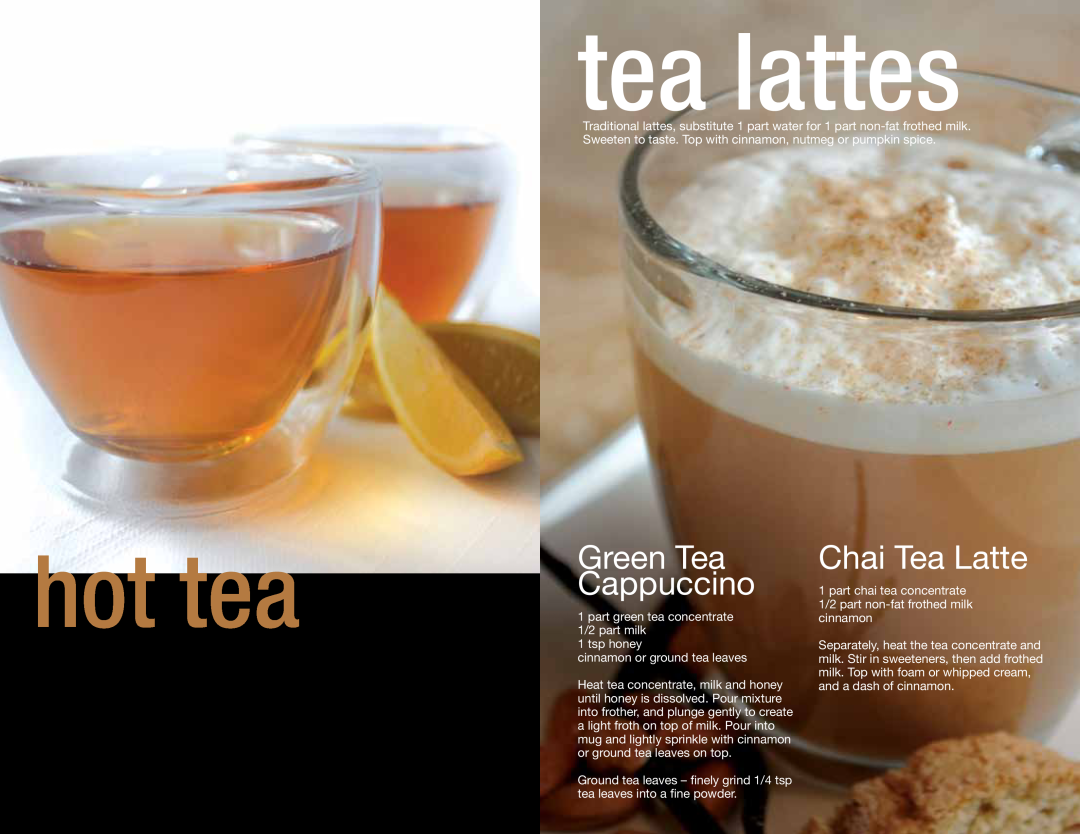 Ronco Coffeemaker manual Green Tea Cappuccino, Chai Tea Latte, tea lattes, hot tea 
