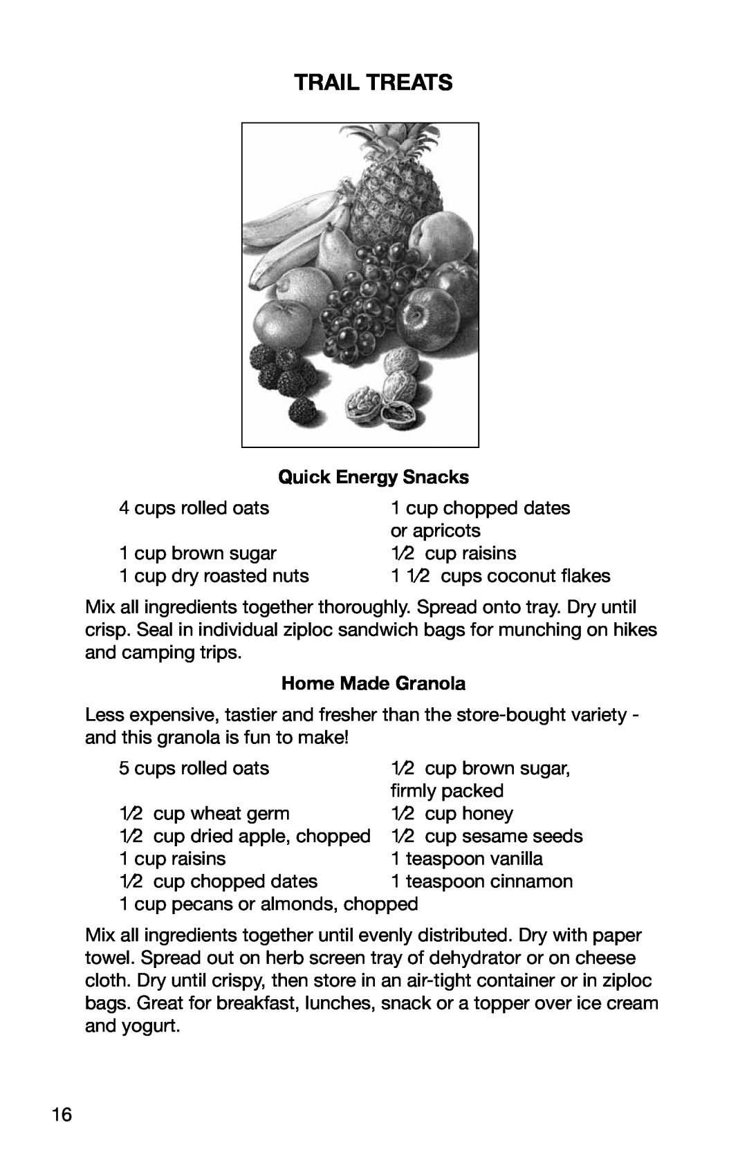 Ronco Food Saver manual Trail Treats, Quick Energy Snacks, Home Made Granola 