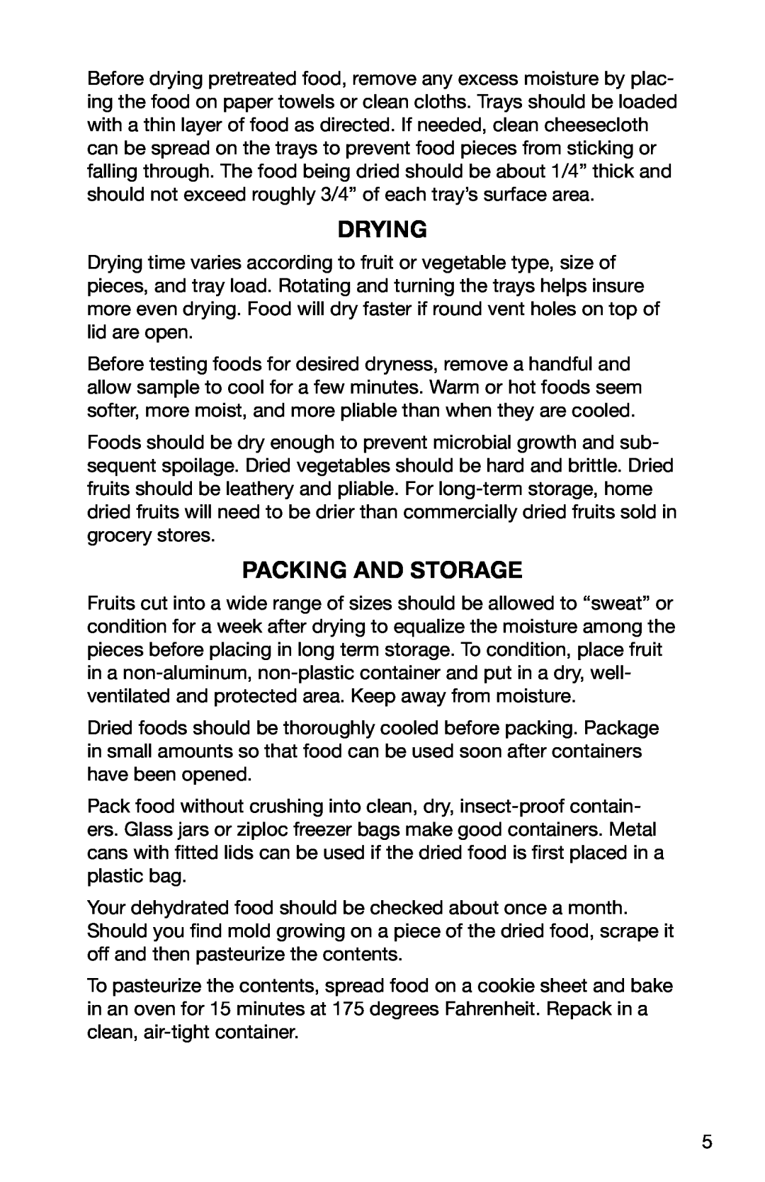 Ronco Food Saver manual Drying, Packing And Storage 