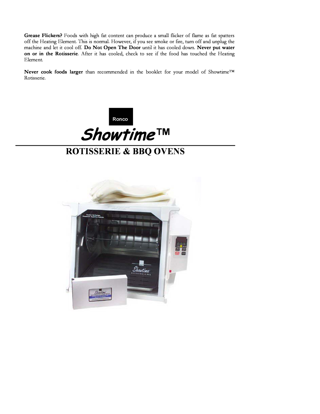 Ronco manual Showtime, Rotisserie & Bbq Ovens, Ronco 
