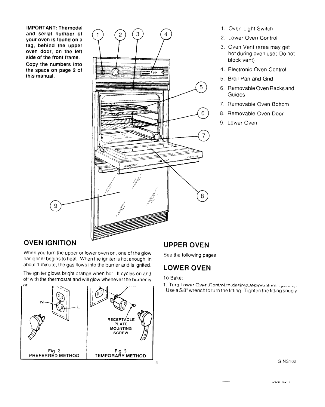 Roper B460, 288 Oven Ignition, Oven Vent, Upper Oven, Lower Oven, Copy the numbers into the space on page 2 of this manual 