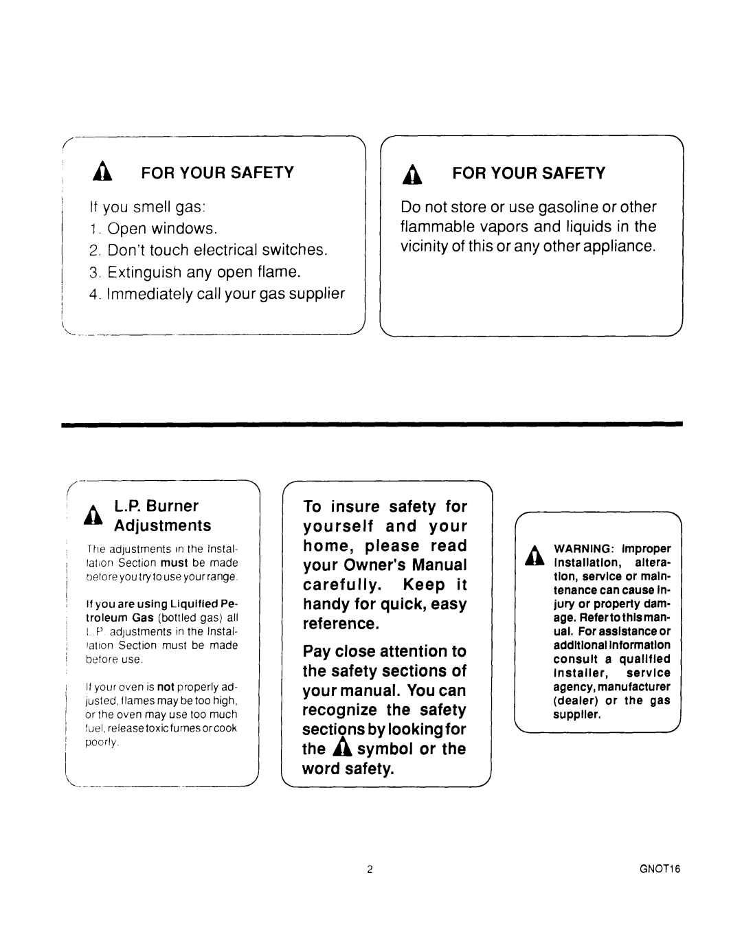 Roper B460, 288, Stove, B675 manual For Your Safety, P. Burner Adjustments 