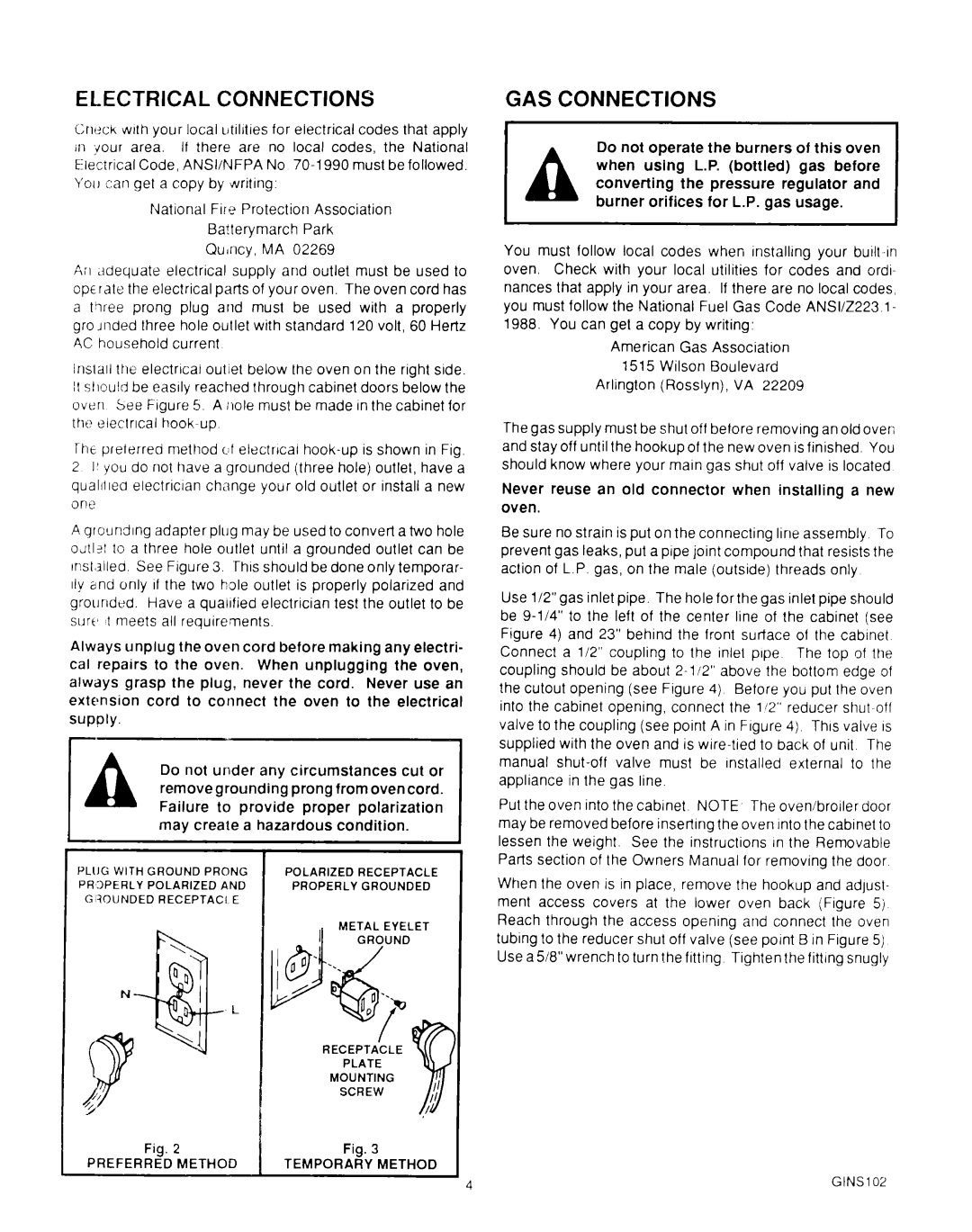 Roper Stove, 288, B675, B460 manual Electrical Connections, GAS Connections 