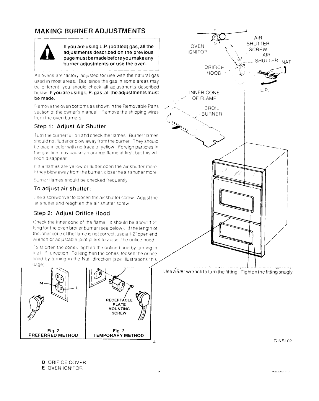 Roper B460, 288, Stove, B675 manual Making Burner Adjustments, Adjust Air Shutter, To adjust air shutter, Adjust Orifice Hood 