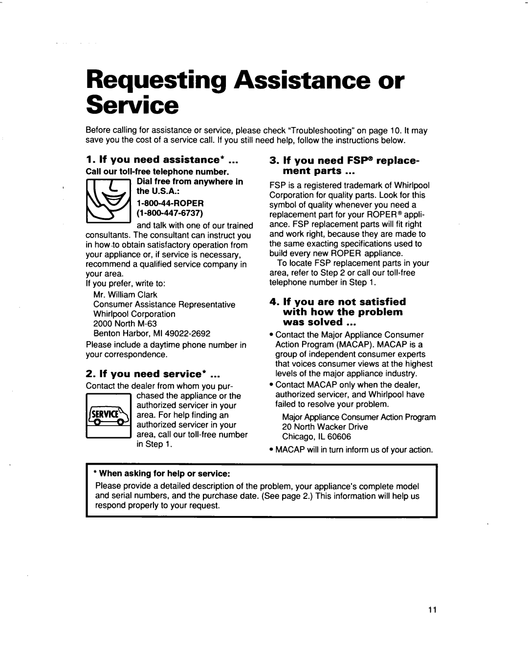 Roper X12002DO, 3, Air Conditioner, X10002DO Requesting Assistance or Service, If you need assistance, If you need service 