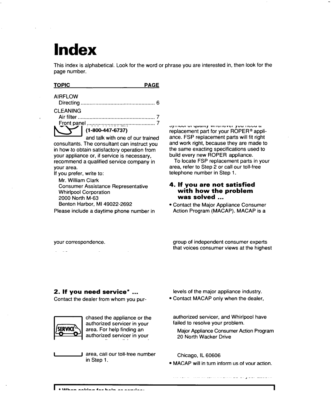 Roper 3, Air Conditioner, X10002DO, X12002DO warranty Index 