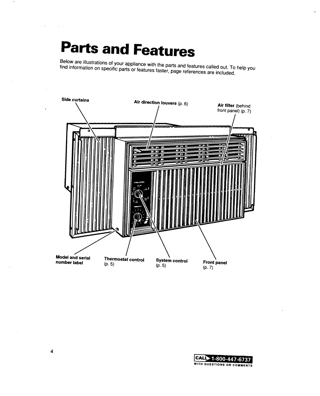 Roper 3, Air Conditioner, X10002DO, X12002DO warranty Parts and Features 