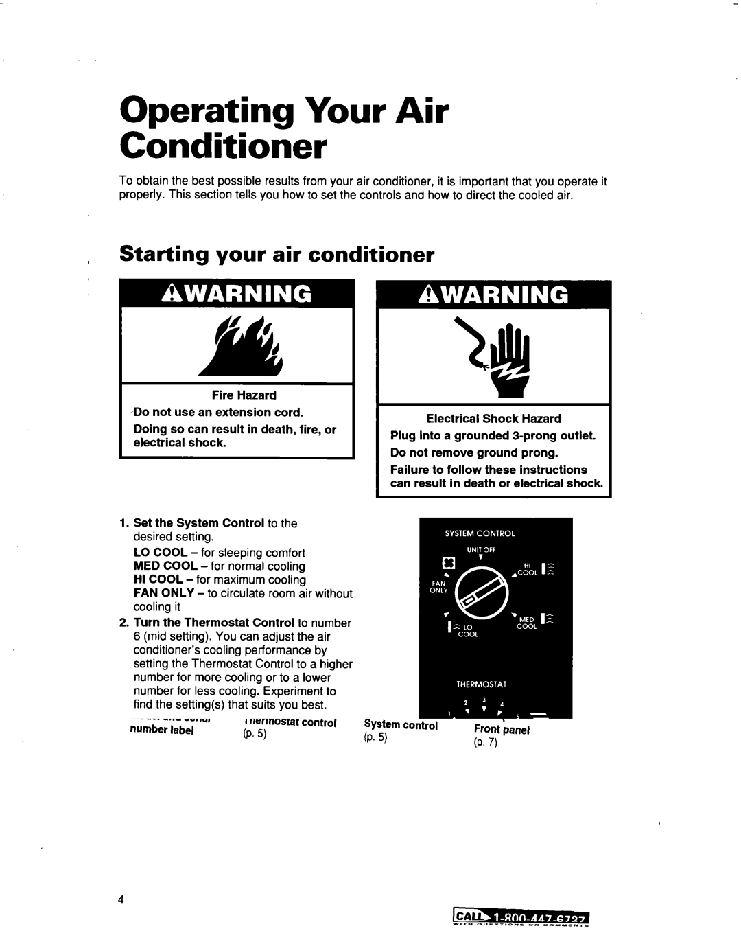 Roper 3, X10002DO, X12002DO warranty Operating Your Air Conditioner, Starting your air conditioner 