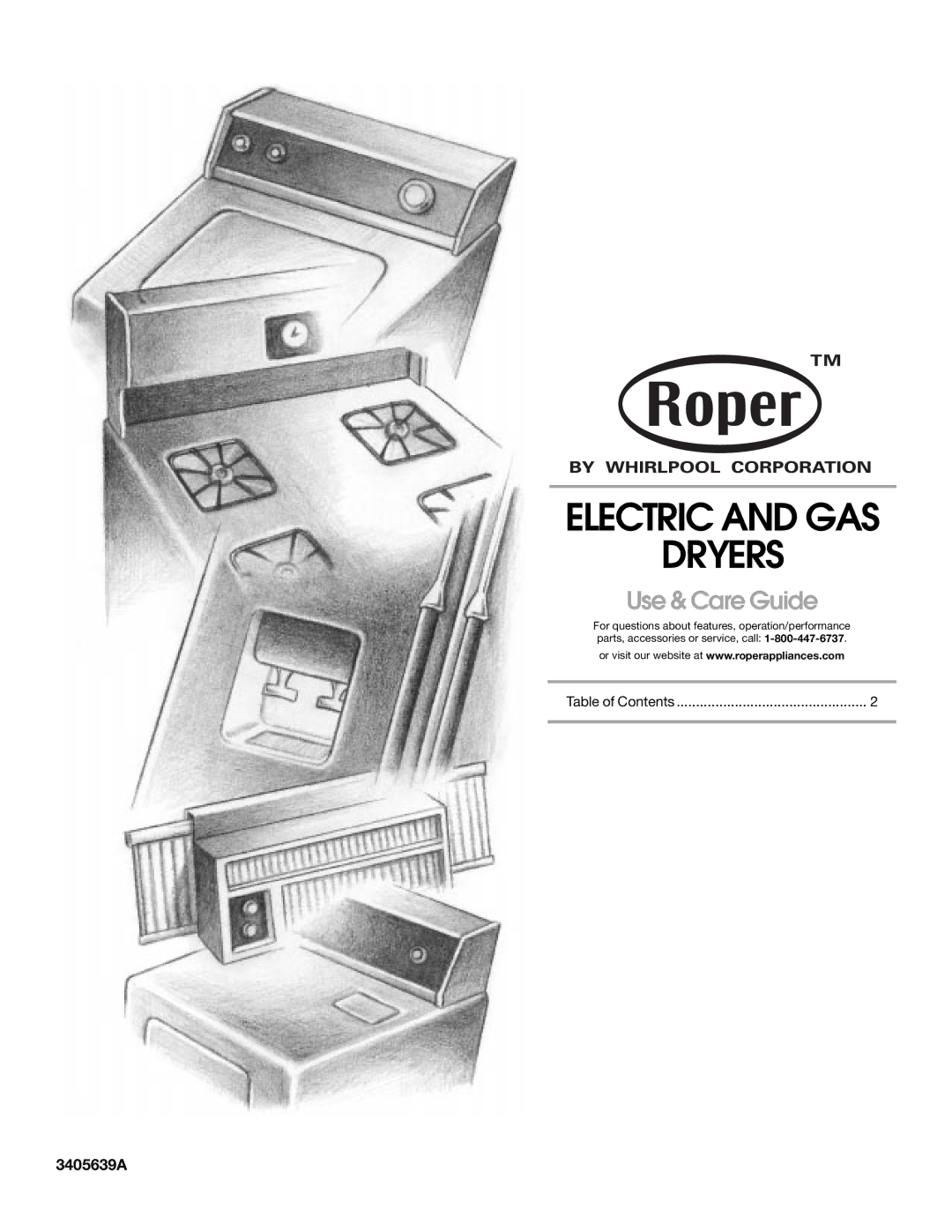 Roper 3405639A manual Electric and GAS Dryers, Use & Care Guide 