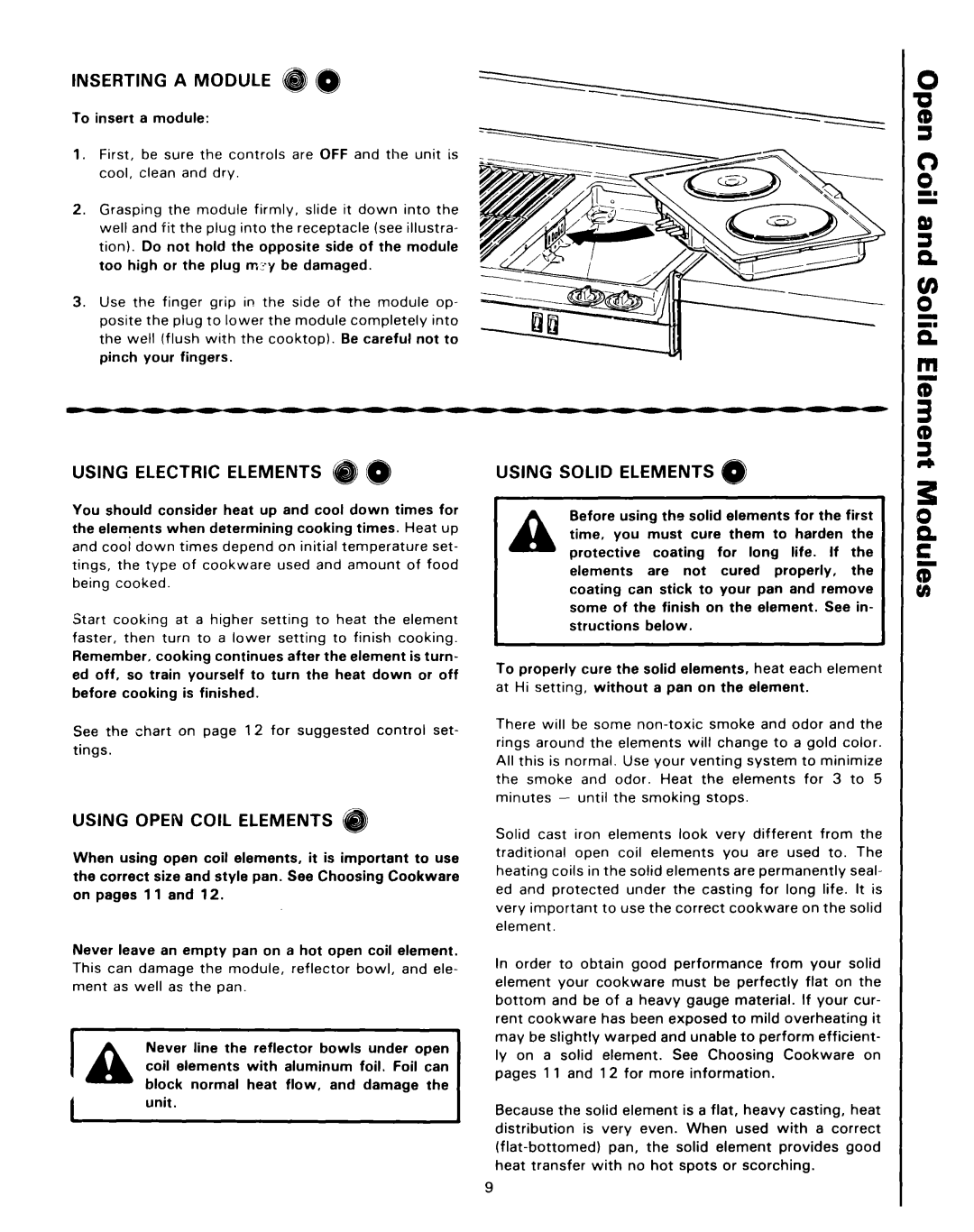 Roper 4347928 (333240-1) manual Inserting a Module @, Using Electric Elements dlrB’ 