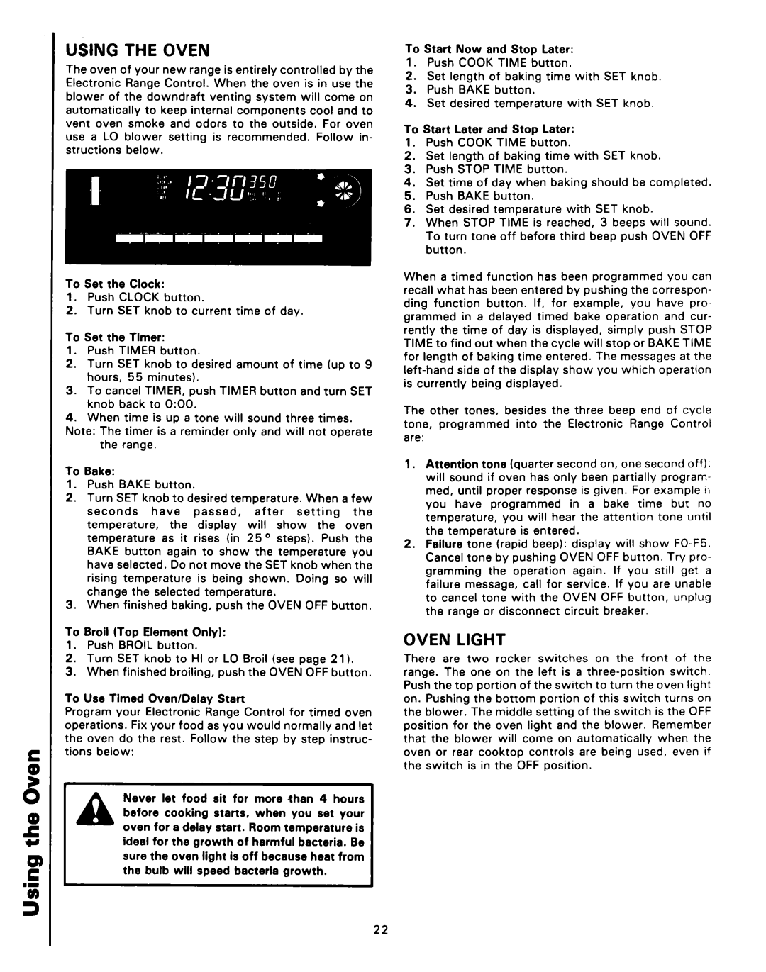 Roper 4347928 (333240-1) manual Using the Oven, Oven Light 