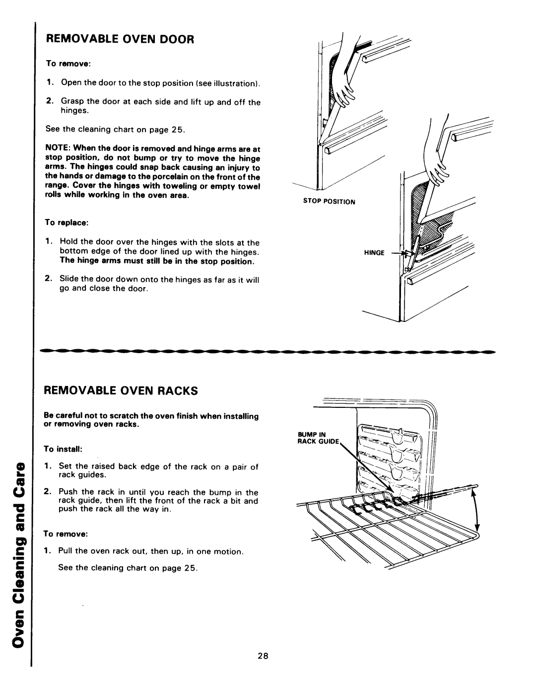 Roper 4347928 (333240-1) manual Removable Oven Door, Removable Oven Racks 