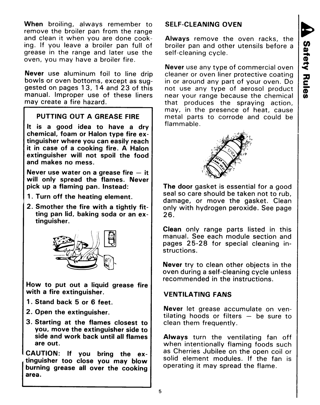 Roper 4347928 (333240-1) manual Putting OUT a Grease Fire, SELF-CLEANING Oven, Ventilating Fans 