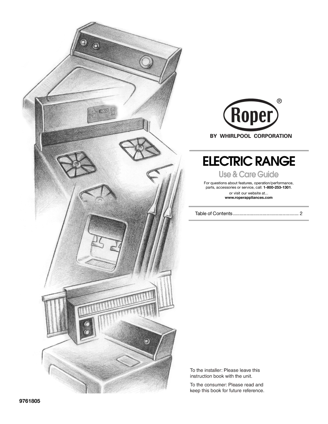 Roper 9761805 manual Electric Range 