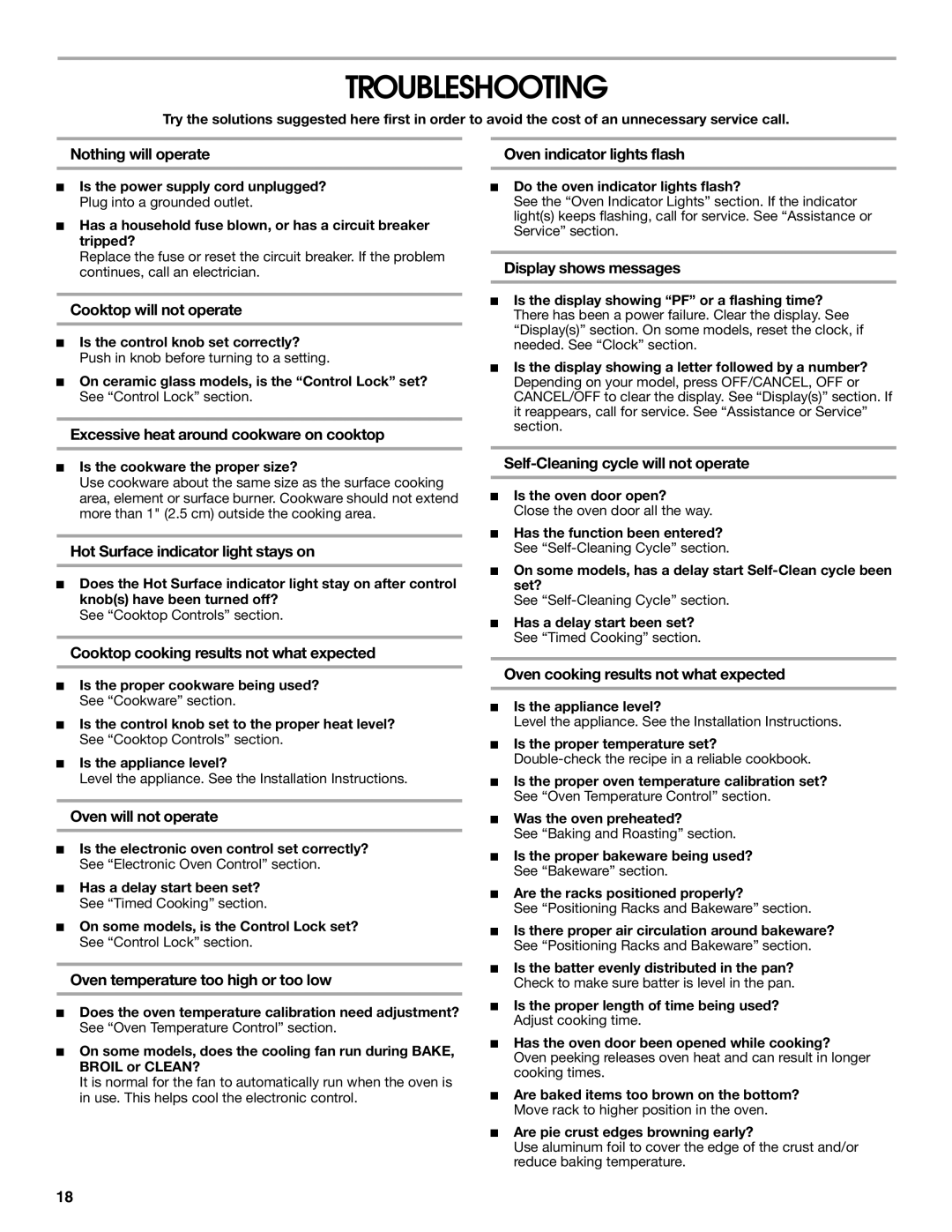 Roper 9761805 manual Troubleshooting 