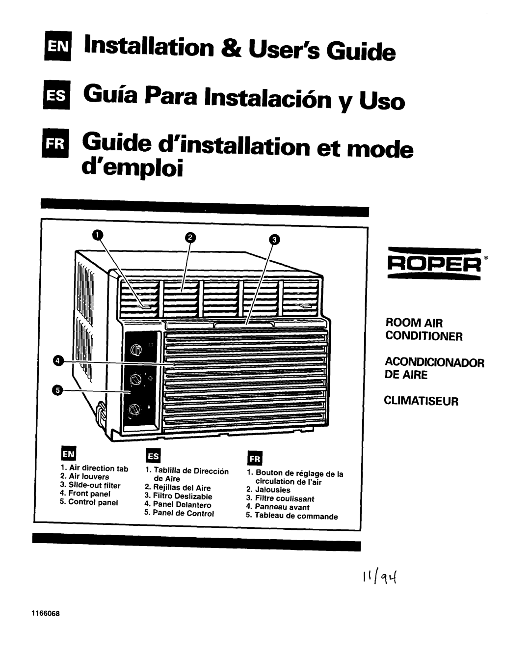 Roper Air Conditioner manual Room AIR Conditioner Acondicionaoor DE Aire Climatiseur 