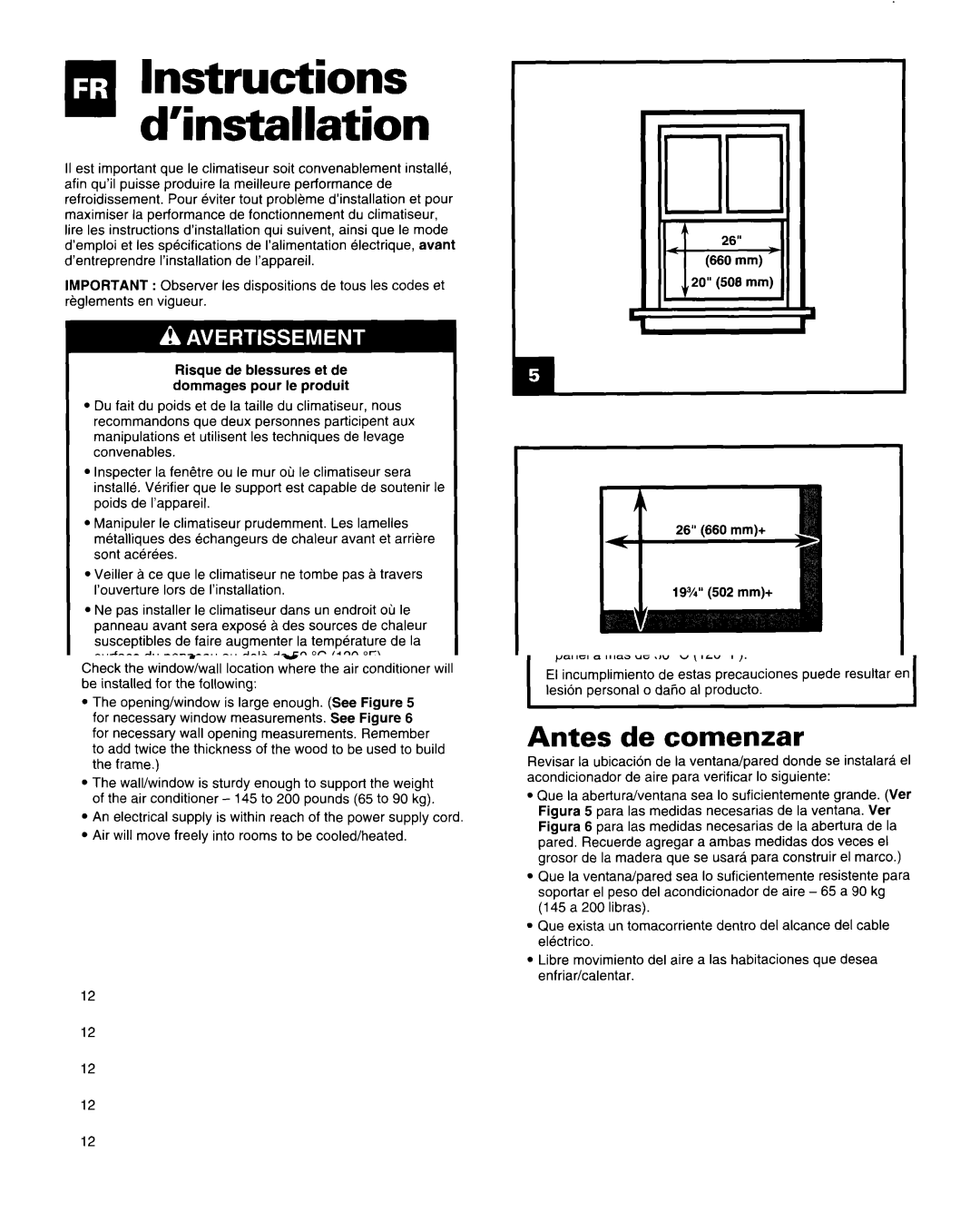 Roper Air Conditioner manual ’installationInstructions, Avant de commencer 