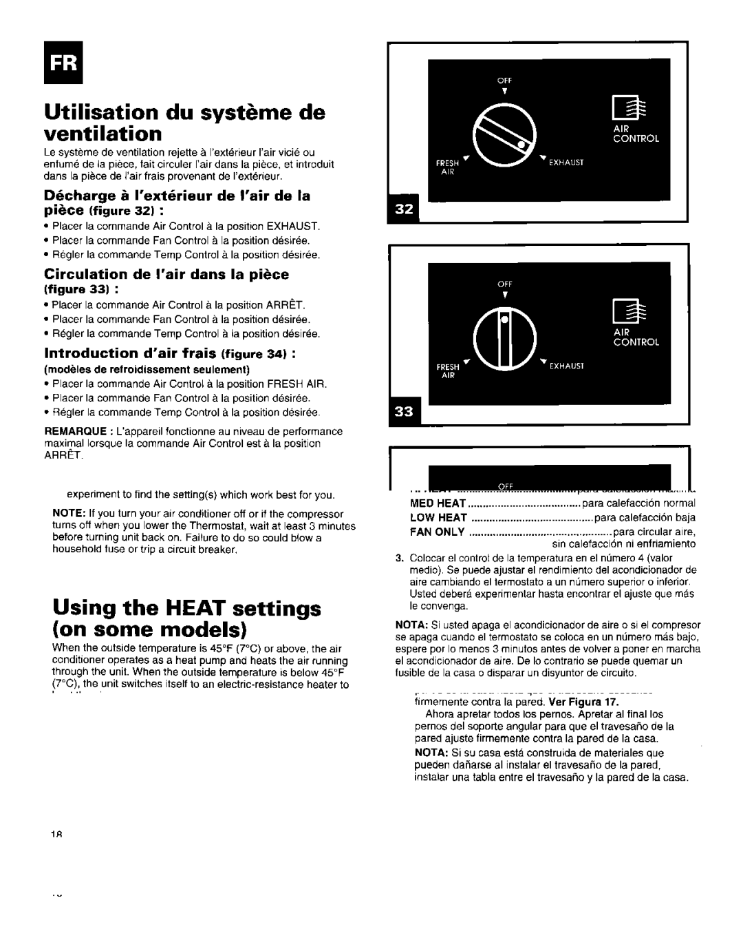 Roper Air Conditioner manual Utilisation du systgme de ventilation, Changement du sens de Circulation de I’air, Arret 