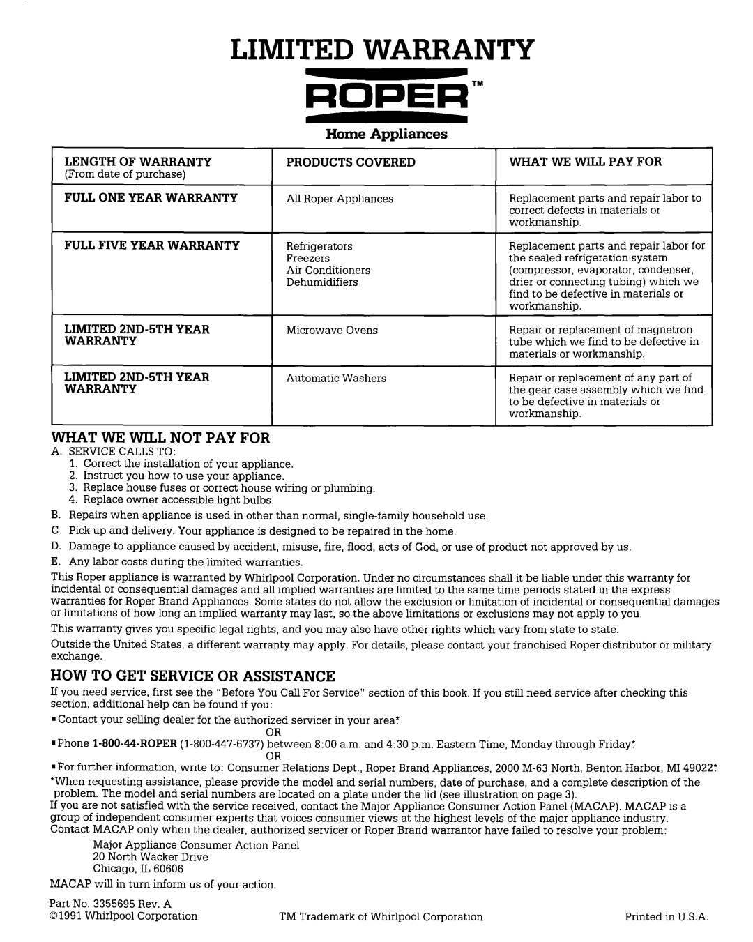 Roper AL3132W, AL2121W installation instructions Ropert, Home Appliances 