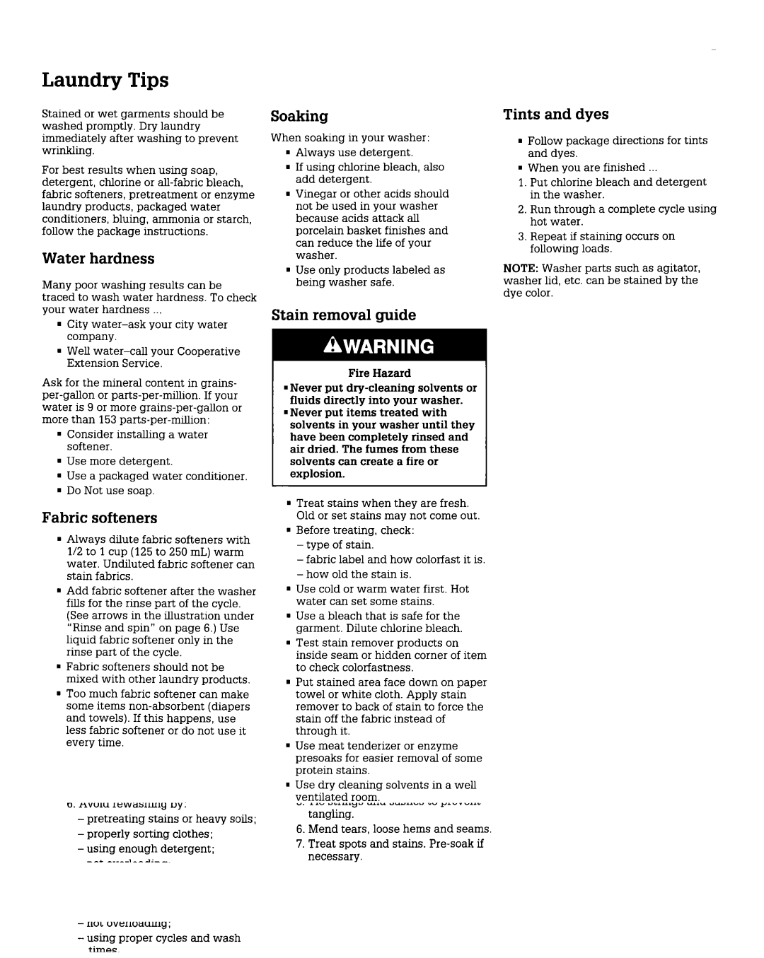 Roper AL2121W, AL3132W installation instructions Laundry Tips 