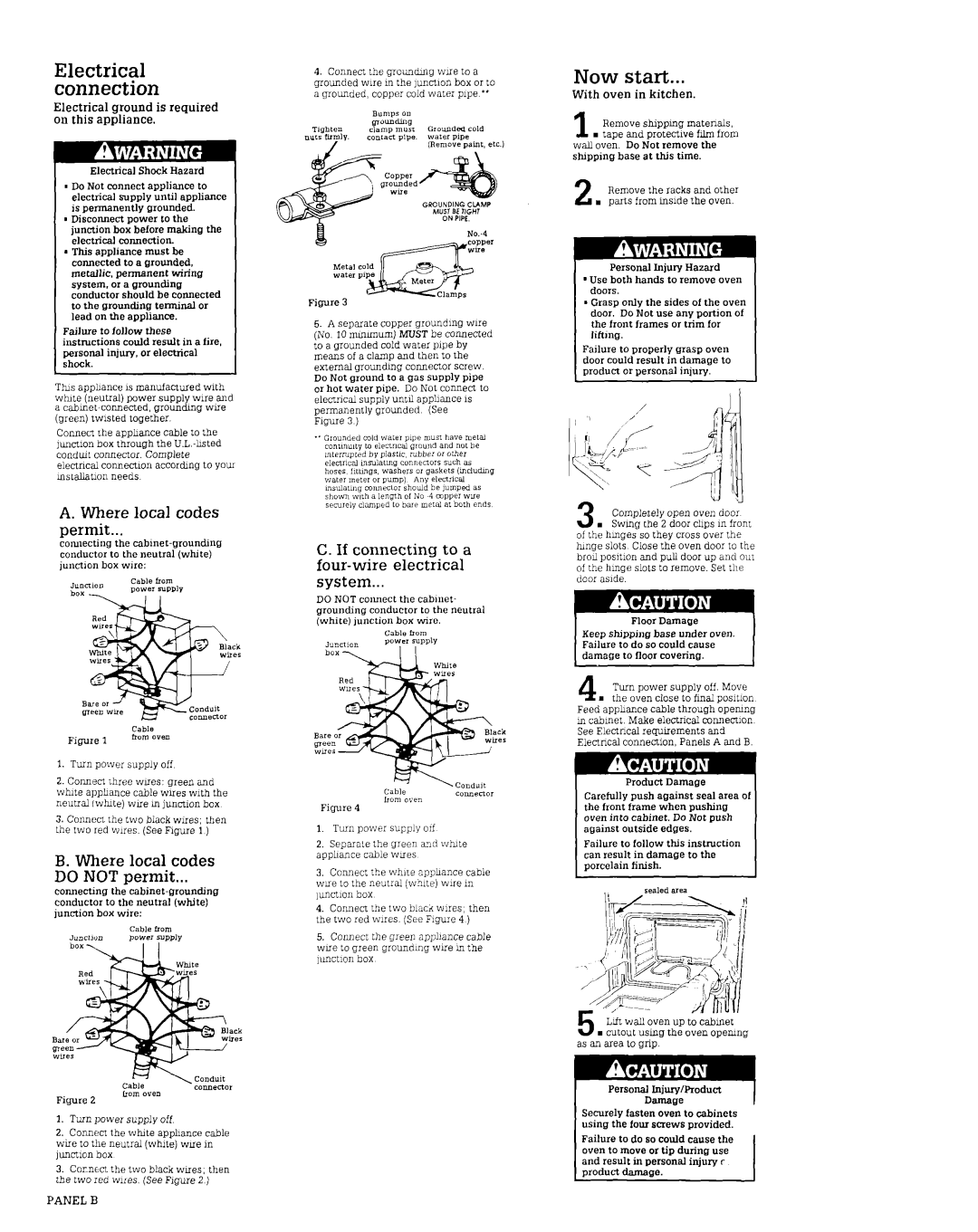 Roper Convection Oven installation instructions Electrical connection, With oven in kitchen 