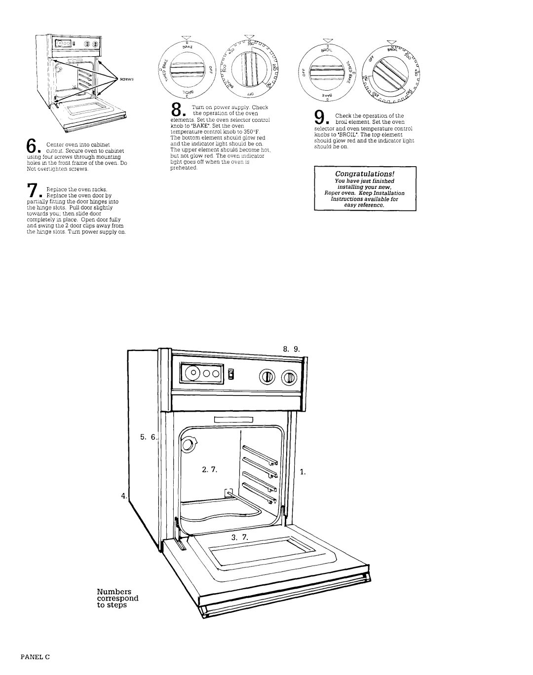 Roper Convection Oven installation instructions Center oven mto cabmet 