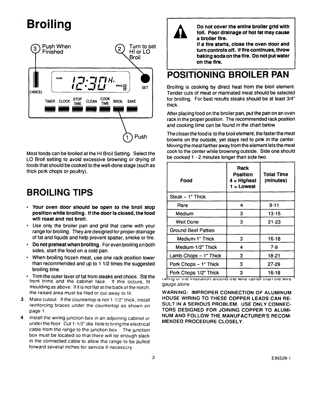 Roper D975 owner manual Broiling Tips, Positioning Broiler PAN 