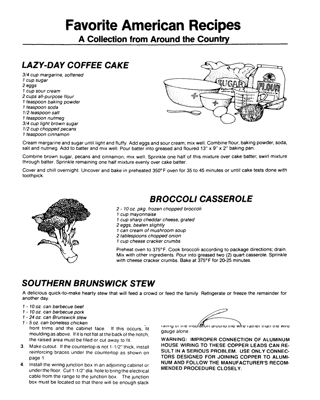 Roper D975 owner manual LAZY-DAY Coffee Cake, Broccoli Casserole, Southern Brunswick Stew 